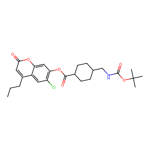 (1r,4r)-6-chloro-2-oxo-4-propyl-2H-chromen-7-yl 4-(((tert-butoxycarbonyl)amino)methyl)cyclohexanecarboxylate structure