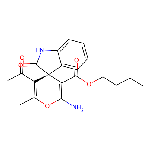 (S)-butyl 3'-acetyl-6'-amino-2'-methyl-2-oxospiro[indoline-3,4'-pyran]-5'-carboxylate structure
