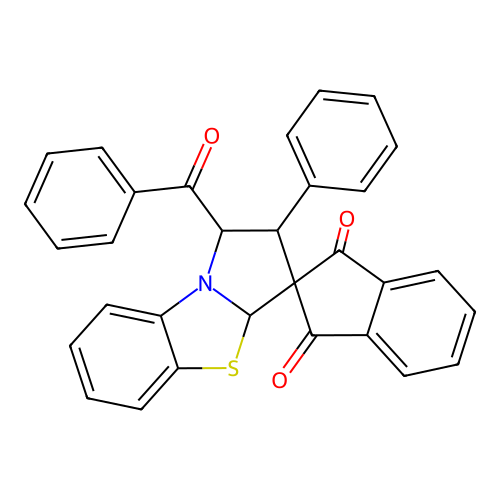 1-benzoyl-2-phenyl-2,3a-dihydro-1H-spiro[benzo[d]pyrrolo[2,1-b]thiazole-3,2'-indene]-1',3'-dione structure