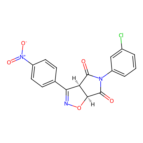 (3aR,6aS)-5-(3-chlorophenyl)-3-(4-nitrophenyl)-3a,6a-dihydropyrrolo[3,4-d][1,2]oxazole-4,6-dione structure