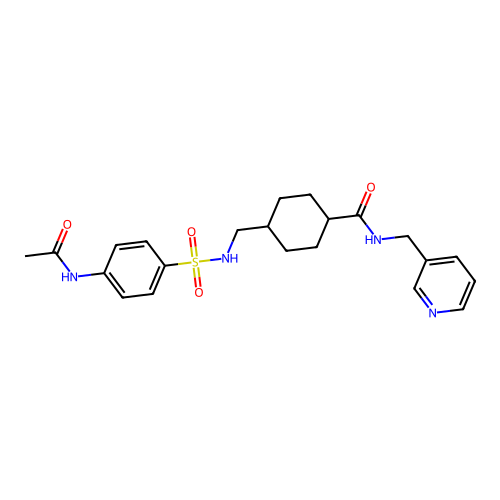 (1r,4r)-4-((4-acetamidophenylsulfonamido)methyl)-N-(pyridin-3-ylmethyl)cyclohexanecarboxamide structure