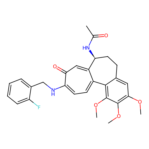 (S)-N-(10-((2-fluorobenzyl)amino)-1,2,3-trimethoxy-9-oxo-5,6,7,9-tetrahydrobenzo[a]heptalen-7-yl)acetamide structure