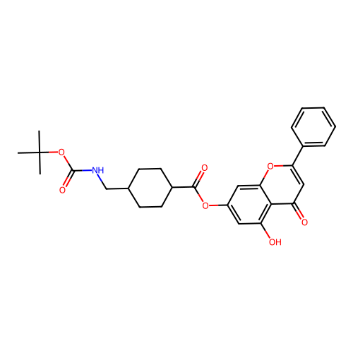 (1r,4r)-5-hydroxy-4-oxo-2-phenyl-4H-chromen-7-yl 4-(((tert-butoxycarbonyl)amino)methyl)cyclohexanecarboxylate structure