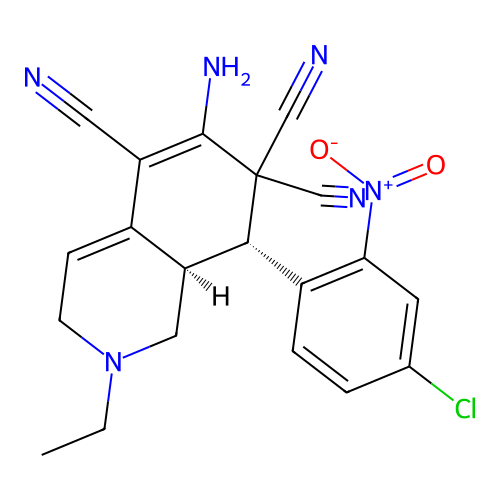 (8S,8aR)-6-amino-8-(4-chloro-2-nitrophenyl)-2-ethyl-1,3,8,8a-tetrahydroisoquinoline-5,7,7-tricarbonitrile structure