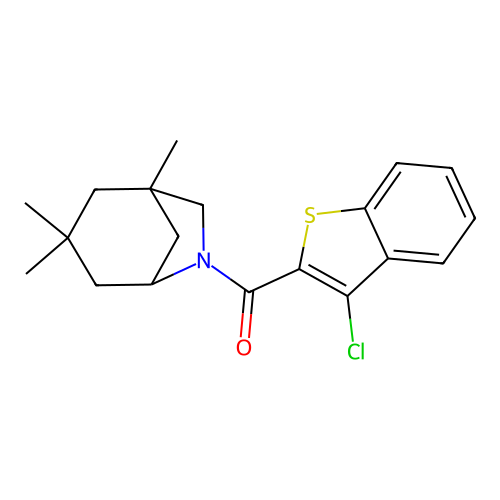 (3-chloro-1-benzothiophen-2-yl)(1,3,3-trimethyl-6-azabicyclo[3.2.1]oct-6-yl)methanone structure