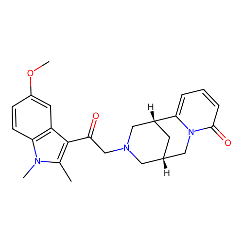 (1R)-3-[2-(5-methoxy-1,2-dimethyl-1H-indol-3-yl)-2-oxoethyl]-1,2,3,4,5,6-hexahydro-8H-1,5-methanopyrido[1,2-a][1,5]diazocin-8-one structure