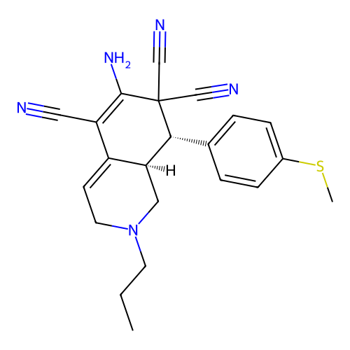 (8S,8aR)-6-amino-8-(4-(methylthio)phenyl)-2-propyl-2,3,8,8a-tetrahydroisoquinoline-5,7,7(1H)-tricarbonitrile structure