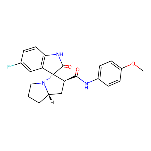 (2'S,3R,7a'S)-5-fluoro-N-(4-methoxyphenyl)-2-oxo-1',2',5',6',7',7a'-hexahydrospiro[indoline-3,3'-pyrrolizine]-2'-carboxamide structure