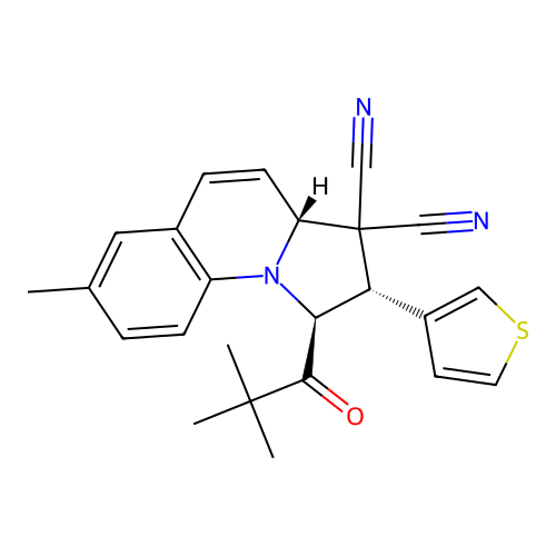 (1S,2R,3aR)-1-(2,2-dimethylpropanoyl)-7-methyl-2-(thiophen-3-yl)-1,2-dihydropyrrolo[1,2-a]quinoline-3,3(3aH)-dicarbonitrile structure