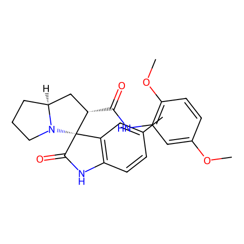 (2'S,3R,7a'S)-N-(2,5-dimethoxyphenyl)-5-methyl-2-oxo-1',2',5',6',7',7a'-hexahydrospiro[indoline-3,3'-pyrrolizine]-2'-carboxamide structure
