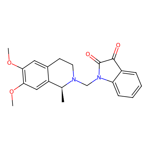 (S)-1-((6,7-dimethoxy-1-methyl-3,4-dihydroisoquinolin-2(1H)-yl)methyl)indoline-2,3-dione structure