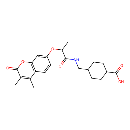 (1r,4r)-4-((2-((3,4-dimethyl-2-oxo-2H-chromen-7-yl)oxy)propanamido)methyl)cyclohexanecarboxylic acid structure