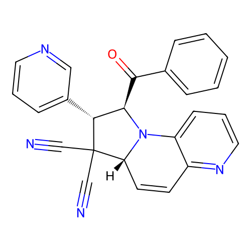 (6aR,8S,9S)-9-benzoyl-8-(pyridin-3-yl)-8,9-dihydropyrrolo[1,2-a][1,5]naphthyridine-7,7(6aH)-dicarbonitrile structure