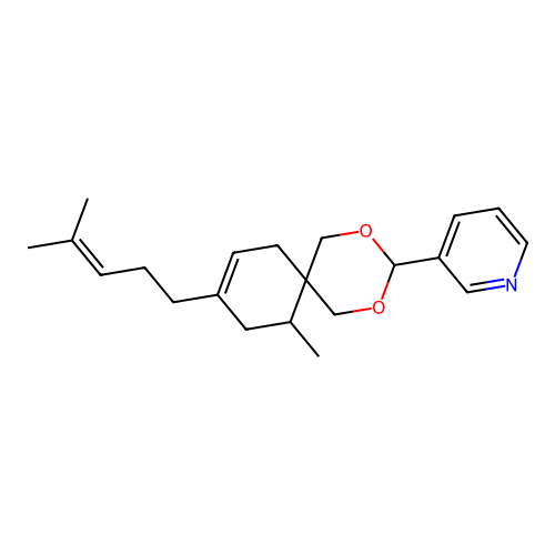 3-(11-methyl-9-(4-methylpent-3-en-1-yl)-2,4-dioxaspiro[5.5]undec-8-en-3-yl)pyridine structure