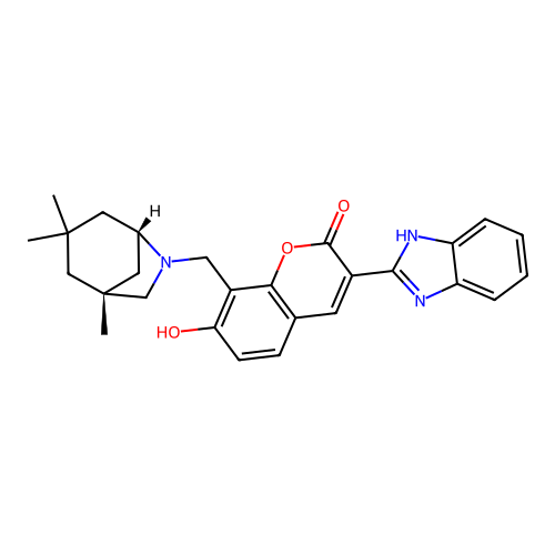 3-(1,3-dihydrobenzimidazol-2-ylidene)-8-[[(1S,5R)-3,3,5-trimethyl-7-azabicyclo[3.2.1]octan-7-yl]methyl]chromene-2,7-dione structure