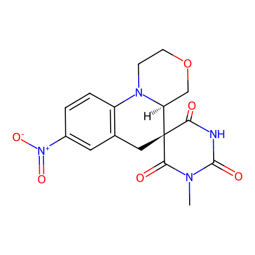(4'aR,5R)-1-methyl-8'-nitrospiro[1,3-diazinane-5,5'-2,4,4a,6-tetrahydro-1H-[1,4]oxazino[4,3-a]quinoline]-2,4,6-trione structure