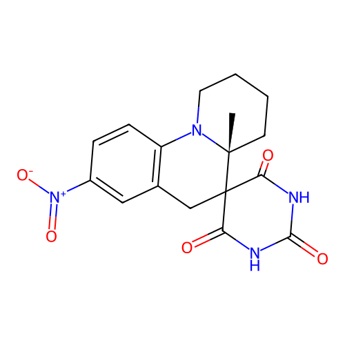 (4'aR)-4'a-methyl-8'-nitrospiro[1,3-diazinane-5,5'-2,3,4,6-tetrahydro-1H-benzo[c]quinolizine]-2,4,6-trione structure
