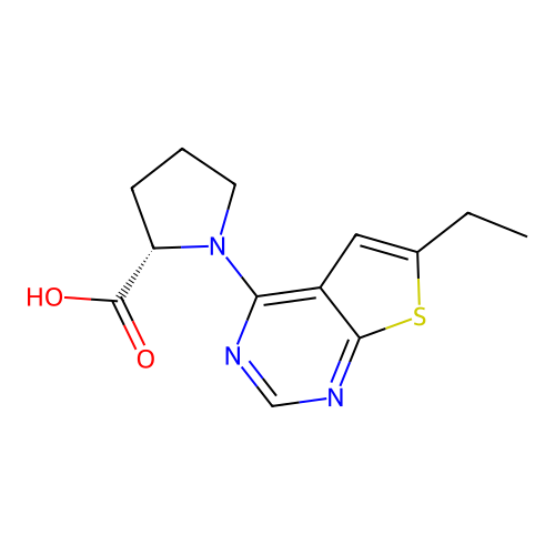(2S)-1-(6-ethylthieno[2,3-d]pyrimidin-4-yl)pyrrolidine-2-carboxylic acid structure