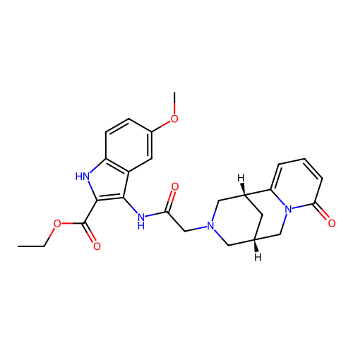 ethyl 5-methoxy-3-({[(1R,5S)-8-oxo-1,5,6,8-tetrahydro-2H-1,5-methanopyrido[1,2-a][1,5]diazocin-3(4H)-yl]acetyl}amino)-1H-indole-2-carboxylate structure