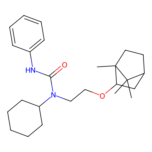 1-cyclohexyl-3-phenyl-1-[2-[(4,7,7-trimethyl-3-bicyclo[2.2.1]heptanyl)oxy]ethyl]urea structure