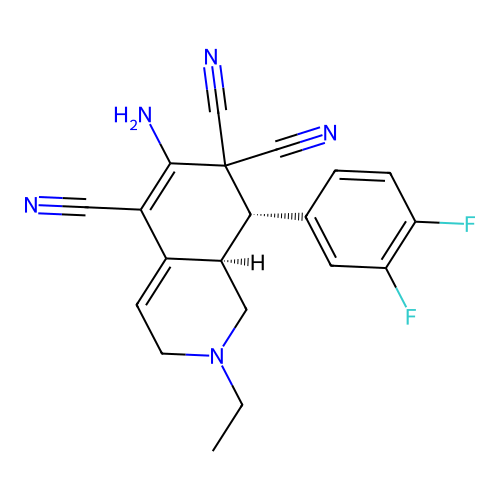 (8S,8aR)-6-amino-8-(3,4-difluorophenyl)-2-ethyl-1,3,8,8a-tetrahydroisoquinoline-5,7,7-tricarbonitrile structure