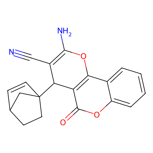 2-amino-4-(4-bicyclo[2.2.1]hept-2-enyl)-5-oxo-4H-pyrano[3,2-c]chromene-3-carbonitrile structure