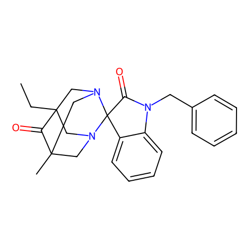 1'-benzyl-5-ethyl-7-methyl-6H-spiro[1,3-diazatricyclo[3.3.1.1~3,7~]decane-2,3'-indole]-2',6(1'H)-dione structure
