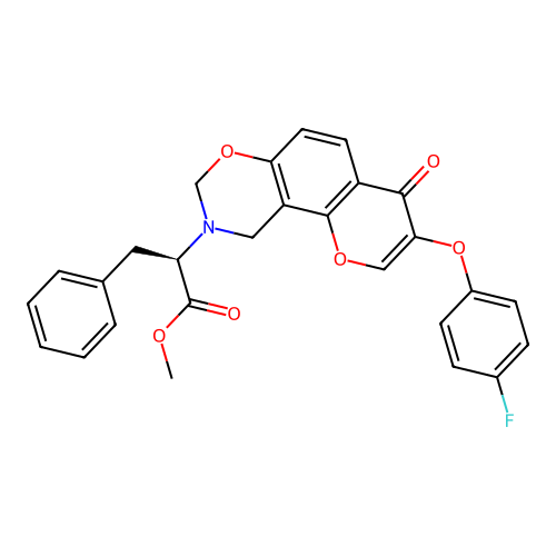 (R)-methyl 2-(3-(4-fluorophenoxy)-4-oxochromeno[8,7-e][1,3]oxazin-9(4H,8H,10H)-yl)-3-phenylpropanoate structure