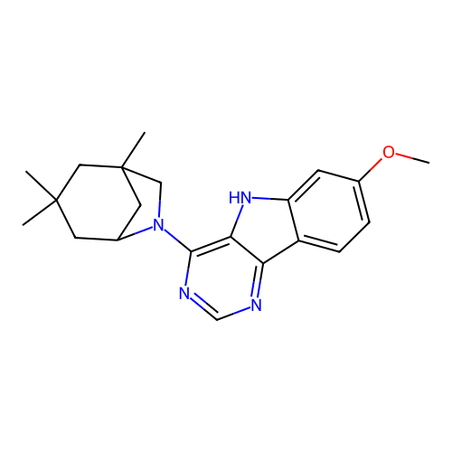 7-methoxy-4-(1,3,3-trimethyl-6-azabicyclo[3.2.1]oct-6-yl)-5H-pyrimido[5,4-b]indole structure