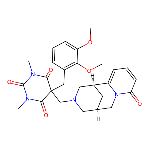 5-(2,3-dimethoxybenzyl)-1,3-dimethyl-5-{[(1S,5R)-8-oxo-1,5,6,8-tetrahydro-2H-1,5-methanopyrido[1,2-a][1,5]diazocin-3(4H)-yl]methyl}pyrimidine-2,4,6(1H,3H,5H)-trione structure