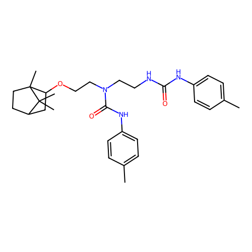 3-(4-methylphenyl)-1-(2-{[(4-methylphenyl)carbamoyl]amino}ethyl)-1-{2-[(1,7,7-trimethylbicyclo[2.2.1]hept-2-yl)oxy]ethyl}urea (non-preferred name) structure