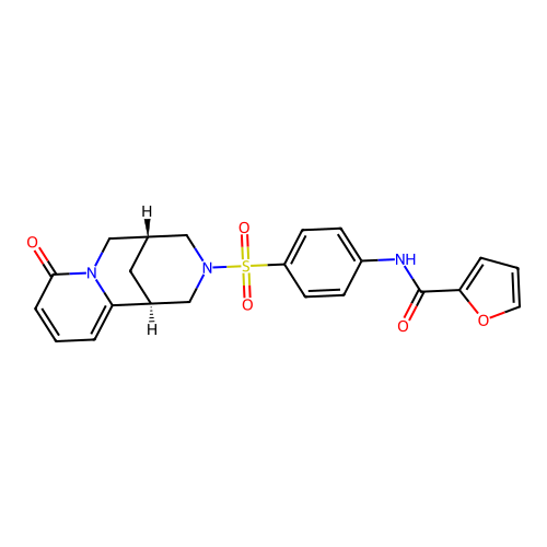 N-(4-(((1R,5R)-8-oxo-5,6-dihydro-1H-1,5-methanopyrido[1,2-a][1,5]diazocin-3(2H,4H,8H)-yl)sulfonyl)phenyl)furan-2-carboxamide structure