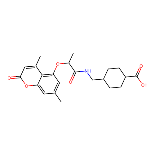 (1r,4r)-4-((2-((4,7-dimethyl-2-oxo-2H-chromen-5-yl)oxy)propanamido)methyl)cyclohexanecarboxylic acid structure