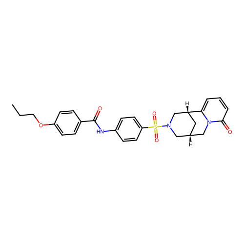 N-(4-(((1R,5R)-8-oxo-5,6-dihydro-1H-1,5-methanopyrido[1,2-a][1,5]diazocin-3(2H,4H,8H)-yl)sulfonyl)phenyl)-4-propoxybenzamide structure