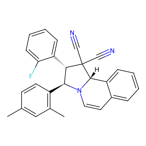(2S,3R,10bS)-3-(2,4-dimethylphenyl)-2-(2-fluorophenyl)-2,3-dihydropyrrolo[2,1-a]isoquinoline-1,1(10bH)-dicarbonitrile structure