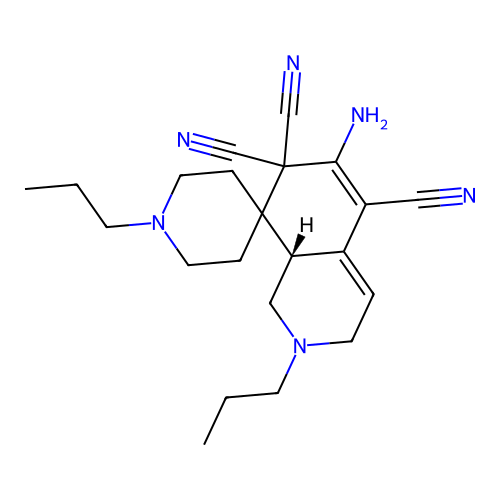 (8aR)-6-amino-1',2-dipropylspiro[3,8a-dihydro-1H-isoquinoline-8,4'-piperidine]-5,7,7-tricarbonitrile structure