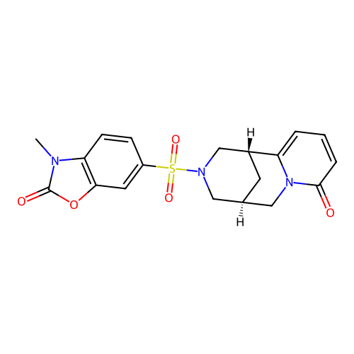 (5S)-3-[(3-methyl-2-oxo-2,3-dihydro-1,3-benzoxazol-6-yl)sulfonyl]-1,2,3,4,5,6-hexahydro-8H-1,5-methanopyrido[1,2-a][1,5]diazocin-8-one structure