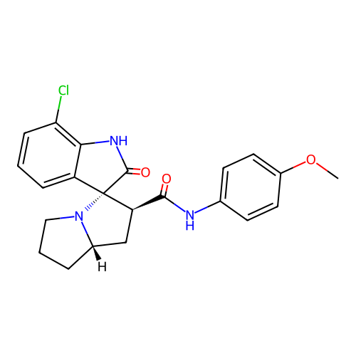 (2'S,3R,7a'S)-7-chloro-N-(4-methoxyphenyl)-2-oxo-1',2',5',6',7',7a'-hexahydrospiro[indoline-3,3'-pyrrolizine]-2'-carboxamide structure