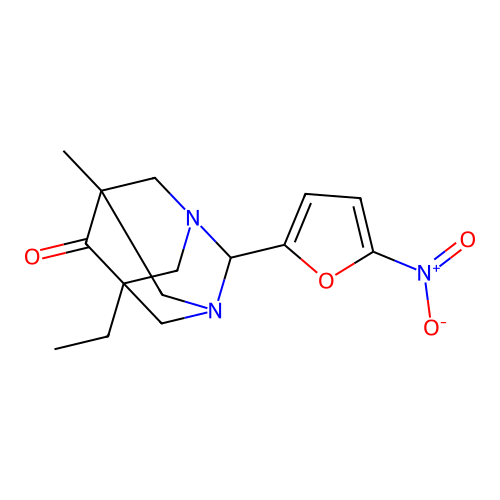 (1S,5S,7R)-5-ethyl-7-methyl-2-(5-nitrofuran-2-yl)-1,3-diazaadamantan-6-one structure