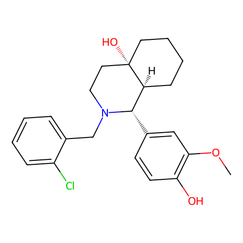 (1R,4aS,8aS)-2-(2-chlorobenzyl)-1-(4-hydroxy-3-methoxyphenyl)decahydroisoquinolin-4a-ol structure