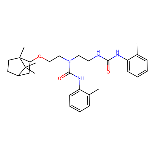 3-(2-methylphenyl)-1-(2-{[(2-methylphenyl)carbamoyl]amino}ethyl)-1-{2-[(1,7,7-trimethylbicyclo[2.2.1]hept-2-yl)oxy]ethyl}urea (non-preferred name) structure