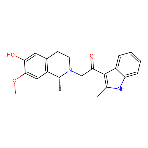 (R)-2-(6-hydroxy-7-methoxy-1-methyl-3,4-dihydroisoquinolin-2(1H)-yl)-1-(2-methyl-1H-indol-3-yl)ethanone structure