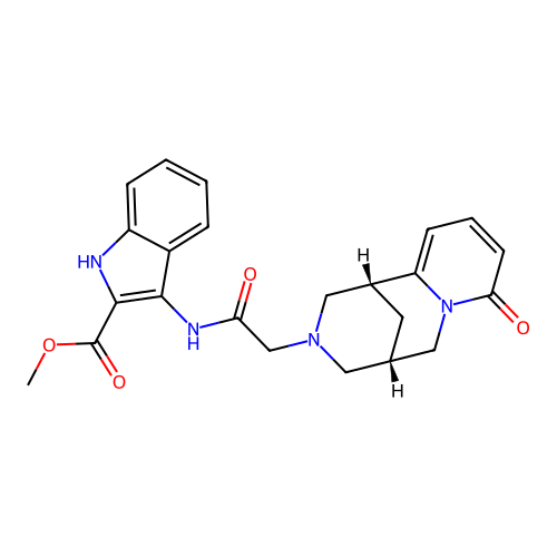 methyl 3-({[(1R,5S)-8-oxo-1,5,6,8-tetrahydro-2H-1,5-methanopyrido[1,2-a][1,5]diazocin-3(4H)-yl]acetyl}amino)-1H-indole-2-carboxylate structure