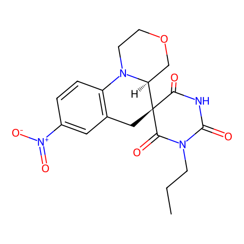 (4'aR,5R)-8'-nitro-1-propylspiro[1,3-diazinane-5,5'-2,4,4a,6-tetrahydro-1H-[1,4]oxazino[4,3-a]quinoline]-2,4,6-trione structure