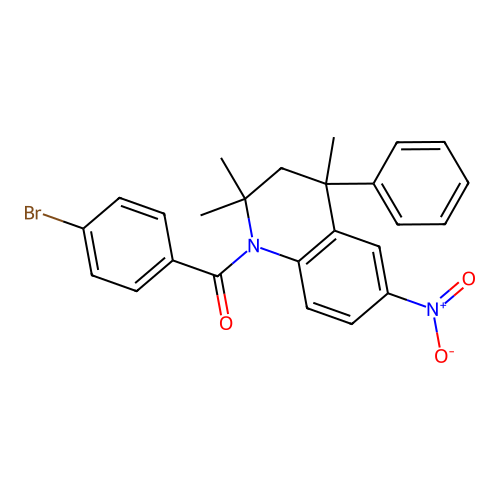 (4-bromophenyl)(2,2,4-trimethyl-6-nitro-4-phenyl-3,4-dihydroquinolin-1(2H)-yl)methanone structure
