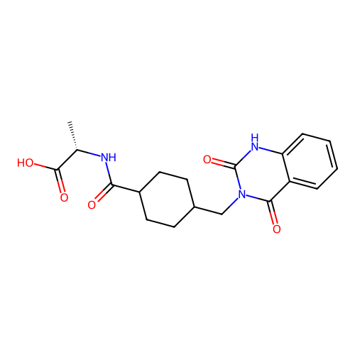 (S)-2-(4-((2,4-dioxo-1,2-dihydroquinazolin-3(4H)-yl)methyl)cyclohexanecarboxamido)propanoic acid structure