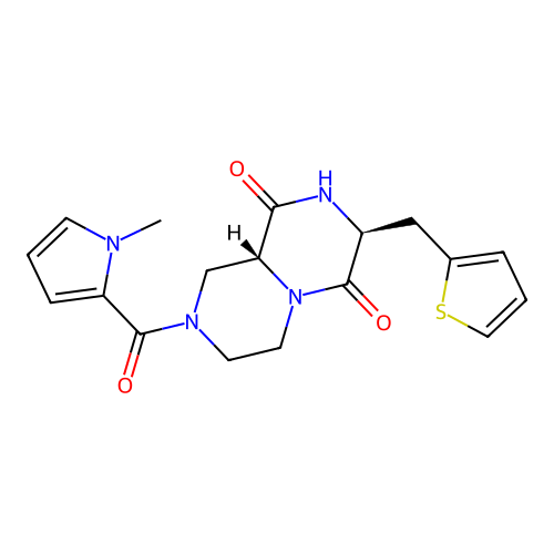 (7S,9aR)-2-(1-Methyl-1H-pyrrole-2-carbonyl)-7-(thiophen-2-ylmethyl)hexahydro-2H-pyrazino[1,2-a]pyrazine-6,9-dione structure