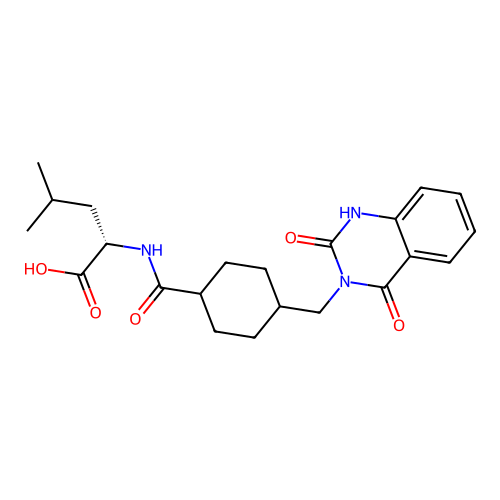 (S)-2-(4-((2,4-dioxo-1,2-dihydroquinazolin-3(4H)-yl)methyl)cyclohexanecarboxamido)-4-methylpentanoic acid structure