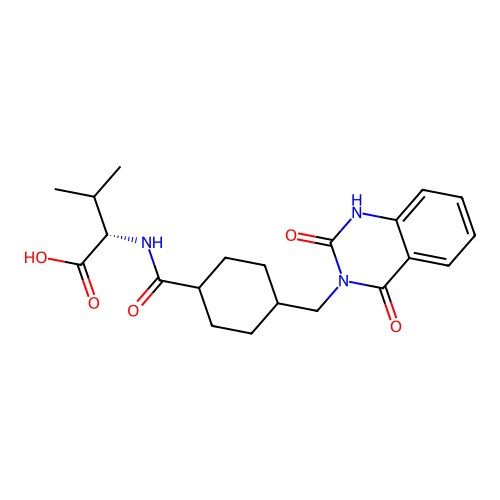 (S)-2-(4-((2,4-dioxo-1,2-dihydroquinazolin-3(4H)-yl)methyl)cyclohexanecarboxamido)-3-methylbutanoic acid structure