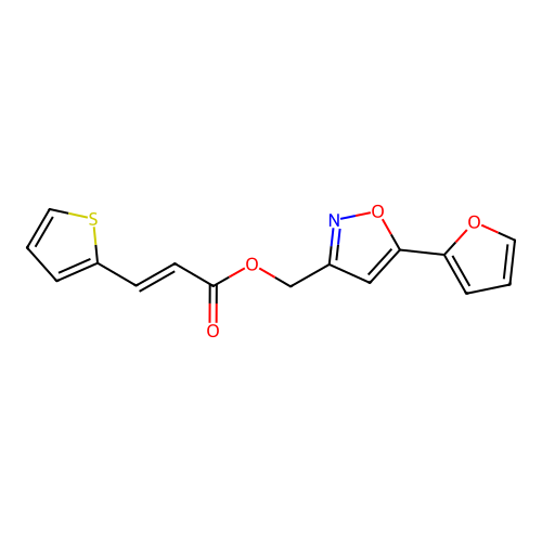 (E)-(5-(furan-2-yl)isoxazol-3-yl)methyl 3-(thiophen-2-yl)acrylate structure